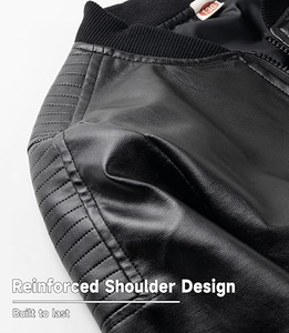 Chaqueta Bomber de Cuero PU Negra con Cierre de Cremallera, Cuello Alto, Resistente al Viento, Corte Regular, Color Sólido, para Otoño - Product Image 4