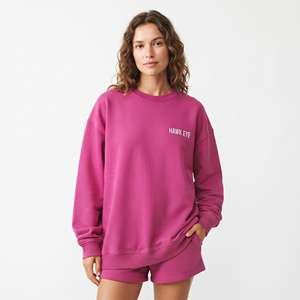 Sudadera Personalizada Bordada para Mujer, Color Rosa Sólido, Cuello Redondo, Hombros Caídos, Manga Larga - Product Image 1