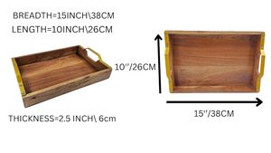Bandeja rectangular multiusos, bandeja de madera maciza para desayuno con asas de latón, decoración para el hogar. - Product Image 4
