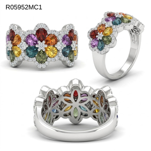 Fine Jewelry Diamond HongKong Gemstone 18k White Gold High Quality Diamond Jewellery Muti Colour Sapphire Band Ring for Wedding - Product Image 6