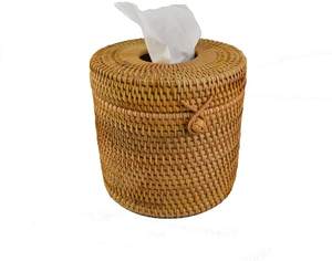 Eco-Friendly <b>Boxes</b> Organizer Natural Round <b>Rattan</b> Tissue Holder Natural Round <b>Rattan</b> Tissue Holder Box Cover - Product Image 2