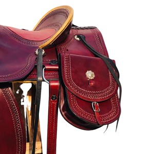 Hand <b>Tooled</b> Western <b>Leather</b> Horse Saddle with Wood Tree Stirrups & Saddle Bags Premium Trail Riding Cowboy Saddle - Product Image 4