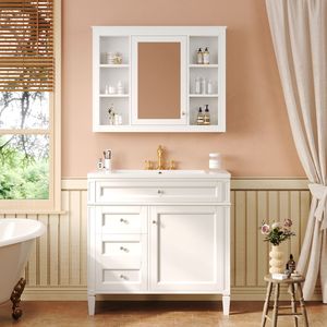 Mobile Bagno Moderno da 36 Pollici con Armadietto Portamedicinali, 2 Ante a Chiusura Ammortizzata e 4 Cassetti, Lavabo Singolo - Product Image 1