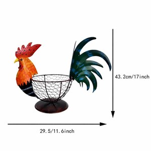 Colorful Rooster Fruit <b>Basket</b> Metal Chicken Kitchen Decor, Farmhouse Countertop Organizer, Rustic Wire <b>Egg</b> Holder, Country Style - Product Image 2