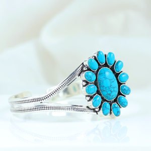 925 Sterling <b>Silver</b> Plated Turquoise Sunburst Cuff <b>Bracelet</b> Handcrafted Natural Gemstone Flower <b>Bangle</b> Jewelry for Women - Product Image 4