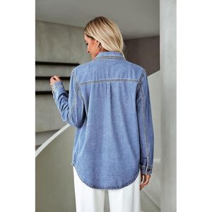 2025 femmes à la mode à manches longues boutonné Denim veste Jean Shacket avec poche occidentale grande taille veste de travail - Product Image 2