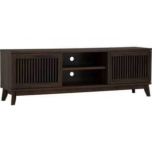 Mid Century Modern TV Stand with Slatted Doors Dark <b>Walnut</b> Entertainment Center Open Shelving Living Room Furniture <b>Cabinet</b> - Product Image 1