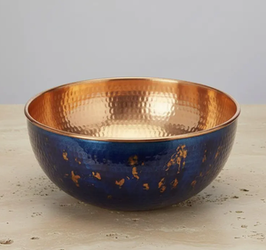 Tazón de Pedicura de Cobre Martillado Vintage al por Mayor, Bañera Metálica Personalizada Azul Medianoche y con Hojas Doradas para Equipos de Spa - Product Image 5