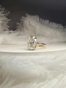 Anillo de halo con diamante ovalado de 3.01 quilates cultivado en laboratorio, sorpresa solitaria para mujer, oro macizo de 14 quilates, joyería clásica fina para bodas, para enamorados. - Product Image 4