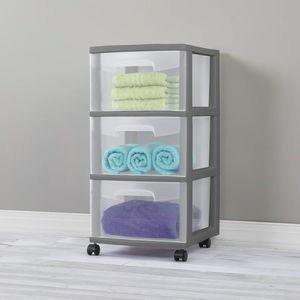 Set di 2 carretto in plastica a 3 cassetti in flanella grigia - Product Image 4