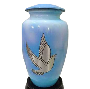 Urna Funeraria de Metal Grabada Clásica Azul Fuego Antiguo para Cenizas de Adultos, Estilo Americano/Europeo - Product Image 3