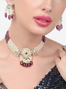 Conjunto de Joyería Kundan Chapado en Oro con Cuentas Verdes, Cristales Blancos, Diseño Floral, Collar y Anillo Étnicos para Boda, para Mujer - Product Image 6