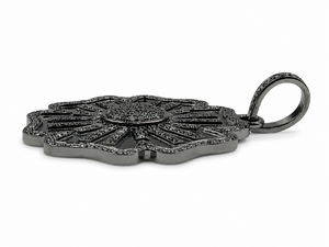Pendentif floral soleil en argent sterling 925 rhodié noir avec diamants véritables pour femme, bijoux de luxe, cadeau élégant - Product Image 5