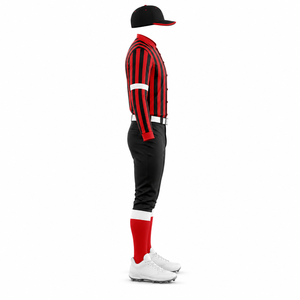 Maillot de baseball rayé rouge et noir à manches longues, uniforme respirant avec col boutonné et pantalon assorti - Product Image 6