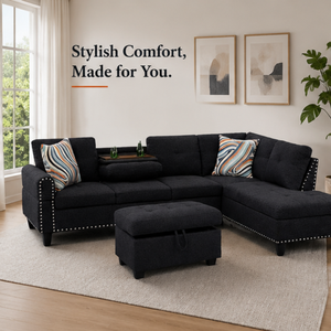 Luxury L Shape Sectional <b>Sofa</b> Bed Set Memory <b>Foam</b> Filled Compact Convertible Sleeper Couch Modern Living Room Home Hotel <b>Sofa</b> - Product Image 2