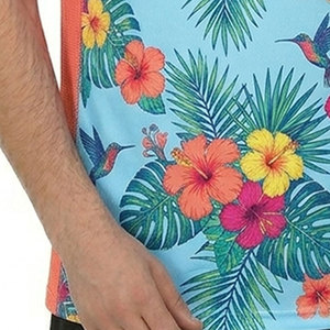 Camiseta de Manga Corta con Estampado Floral Tropical para Uso Diario, Cuello Redondo, Corte Regular, Estilo Casual con Ribete en Contraste - Product Image 3