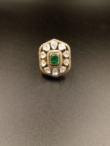 hexagone Shape <b>Cocktail</b> <b>Ring</b> green rectangle doublet Stone <b>Gold</b> Plated Women's Wedding Jewelry Glam ethnic Style adjustable <b>ring</b> - Product Image 3