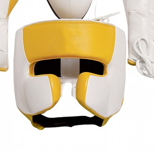 White And Yellow <b>Boxing</b> Gear Set With Lace Up Gloves And <b>Headgear</b> For Adults Martial Arts Training - Product Image 5