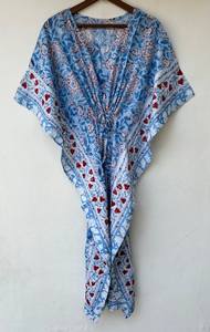 Nuevo y Elegante Kaftán con Estampado Animal, Cuello en V, Cordón Ajustable, Corte Acampanado, de Algodón Suave Indio, con Encaje, Largo Completo, para Playa - Product Image 2