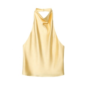 Wholesale Summer Custom Printing LOGO Basic <b>Red</b> Slim Ladies Cotton Ribbed Sleeveless Casual Wear White <b>Silk</b> Halter Tank Top - Product Image 1