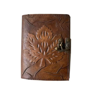 <b>Leaf</b> Embossed Grimoire Hardcover Genuine Leather Classic Notebook Brown Handmade Unlined Deckle Edge <b>Paper</b> Best Customised Gift - Product Image 1