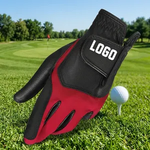 Gants de golf en cuir véritable rouge et blanc, unisexes, antidérapants, avec fermeture auto-agrippante, pour droitier - Product Image 5