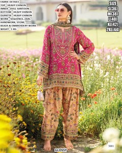 Traditional Embroidered <b>Salwar</b> <b>Kameez</b> For Women With Sequins Zari Work Heavy Chinon Fabric Regular Fit India Pakistan - Product Image 2