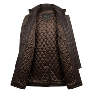 Abrigo Largo de Cuero Genuino Marrón Mocha para Hombre, con Capucha Oscura Personalizada y Cuello Alto, Exportador de Prendas de Abrigo Largas - Product Image 5