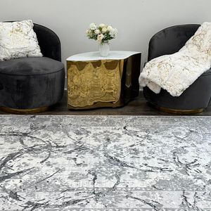Penina Area di lusso tappeto disegno astratto con cerchi d'argento su sfondo grigio Set di 3 - Product Image 5