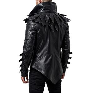 <b>Men's</b> Genuine Leather Biker <b>Jacket</b> Turn-down Collar Zipper Closure Slim Fit Motorcycle Coat Autumn Wear - Product Image 4