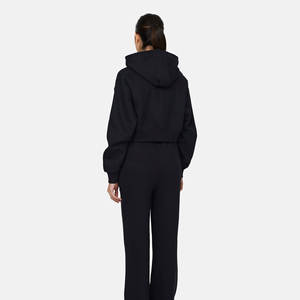 Sudadera con Capucha Corta Negra para Mujer, con Cierre de Cremallera, Forro Polar, Color Sólido, Ropa Casual de Otoño - Product Image 6