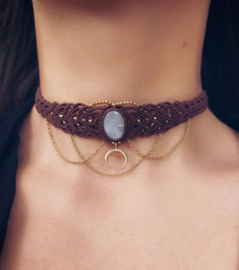 Collier en macramé doré fait main avec pierre de lune, style bohème, ajustable, pour enfants - Product Image 3