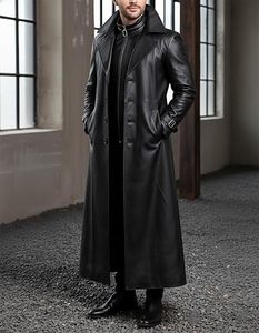Manteau d'hiver pour homme, chaud et respirant, en laine avec fermeture en peau de mouton, long manteau classique décontracté, long manteau de style Duster - Product Image 1