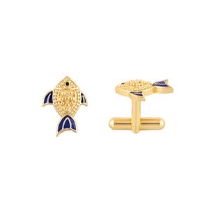 Luxury Gold Plated Fish Design Cufflinks for Men Blue Enamel Formal Shirt <b>Accessories</b> <b>Wedding</b> Business Gift Designer Cuff Links - Product Image 4