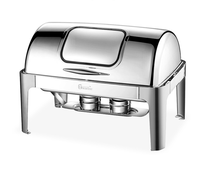 Chauffe-plat de luxe en acier inoxydable avec couvercle en verre pour chauffe-buffet rond 6L Nouveau produit pour réchauffer l'équipement de maintien