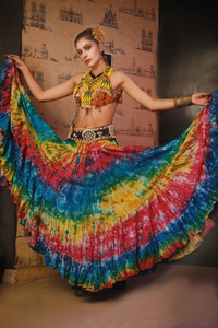 Falda Maxi Étnica de Rayón con Estampado Tie-Dye, Multicolor, con Patrón Circular Arcoíris, Estilo Gitano - Product Image 2