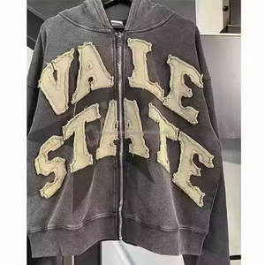 Sudaderas con cremallera desgastadas de primera calidad Sudaderas con capucha de alta calidad al por mayor gran cantidad producto barato sudaderas con capucha bordadas desgastadas - Product Image 2