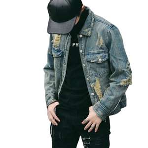 Chaqueta de Mezclilla Personalizada para Hombre, sin Capucha, con Cuello Alto, Detalle de Botón con Logotipo Frontal, Diseño Impreso - Personalización de Talla y Logotipo - Product Image 2