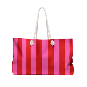 Bolsa de Viaje Grande a Rayas Rosa y Roja, Bolsa de Mano para Fin de Semana, Bolsa de Playa, Bolsa de Gimnasio, Bolso de Vacaciones para Mujer - Product Image 4