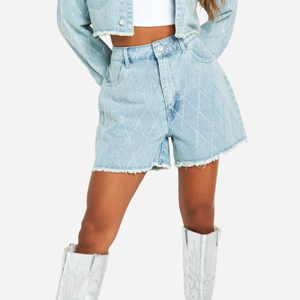 Shorts de Mezclilla Azules Lavados de Primera Calidad, Marca Privada para Mujer, Corte Ajustado, a la Moda, Precio Económico, Servicio OEM - Product Image 2