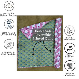 Indian Hand Block Print Soft Baby Quilt 60"X40" size Hand Stitched Colorful Durable 100% Cotton Reversible for home Travel use - Product Image 4