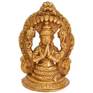 Escultura de latón de 5 pulgadas hecha a mano de Saint Patanjali hecha en la India para regalar - Product Image 1