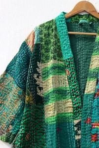 Nueva llegada de chaqueta Kantha de algodón puro de retazos con 2 bolsillos delanteros cosidos a mano abrigo largo bohemio para mujer - Product Image 2