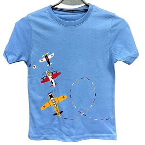 เสื้อยืดแขนสั้นเด็กชายสีน้ำเงินพิมพ์ลายเครื่องบินการ์ตูนผ้าฝ้ายเจอร์ซีย์ลำลองพิมพ์ลายโลโก้ด้านหน้า - Product Image 6