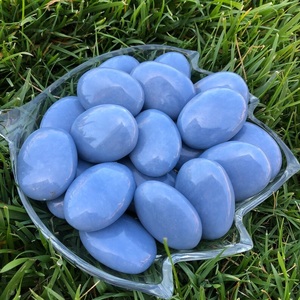 Pierre de palmier ovale naturelle en angelite, sculptée à plat, polie à la main, pierre précieuse bleue, Feng Shui, méditation, Reiki, énergie des chakras - Product Image 2