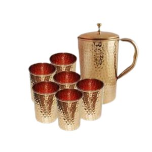 Pichet à eau en cuivre martelé fait main avec poignée en laiton, style vintage, pour jus et boissons, idéal pour la maison, les restaurants et les hôtels - Product Image 4