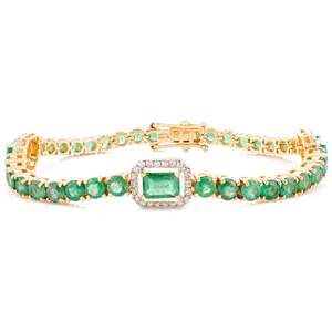 14K Art Deco Tennis Bracelet with Emerald Cut and Round Emerald Diamonds - Product Image 1