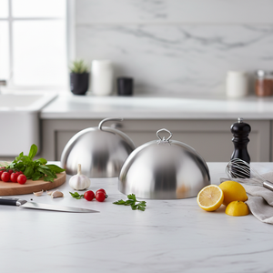 Cubierta de Acero Inoxidable de Lujo para Alimentos, 2 Piezas, Cubierta de Domo para Pasteles, Ecológica, Plateada/Dorada, en Stock, para Restaurantes y Buffets - Product Image 1