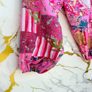 Eclectic Patchwork Cotton <b>Harem</b> <b>Trousers</b> with Bohemian Floral Patterns Wide Leg Relaxed Silhouette for Lounge - Product Image 3