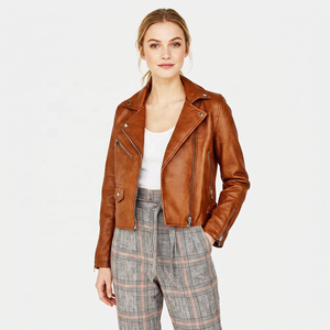 Chaqueta de Cuero Genuino de Primera Calidad para Mujer, Estilo Motero, Corte Ajustado, con Puños Ajustables, Transpirable - Product Image 4